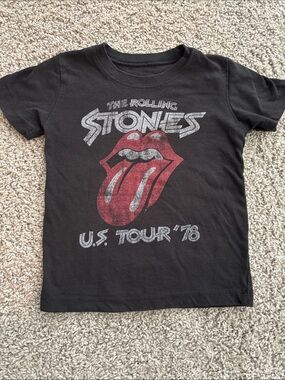 The Rolling Stones Black Kids Tee with Red Tongue Graphic